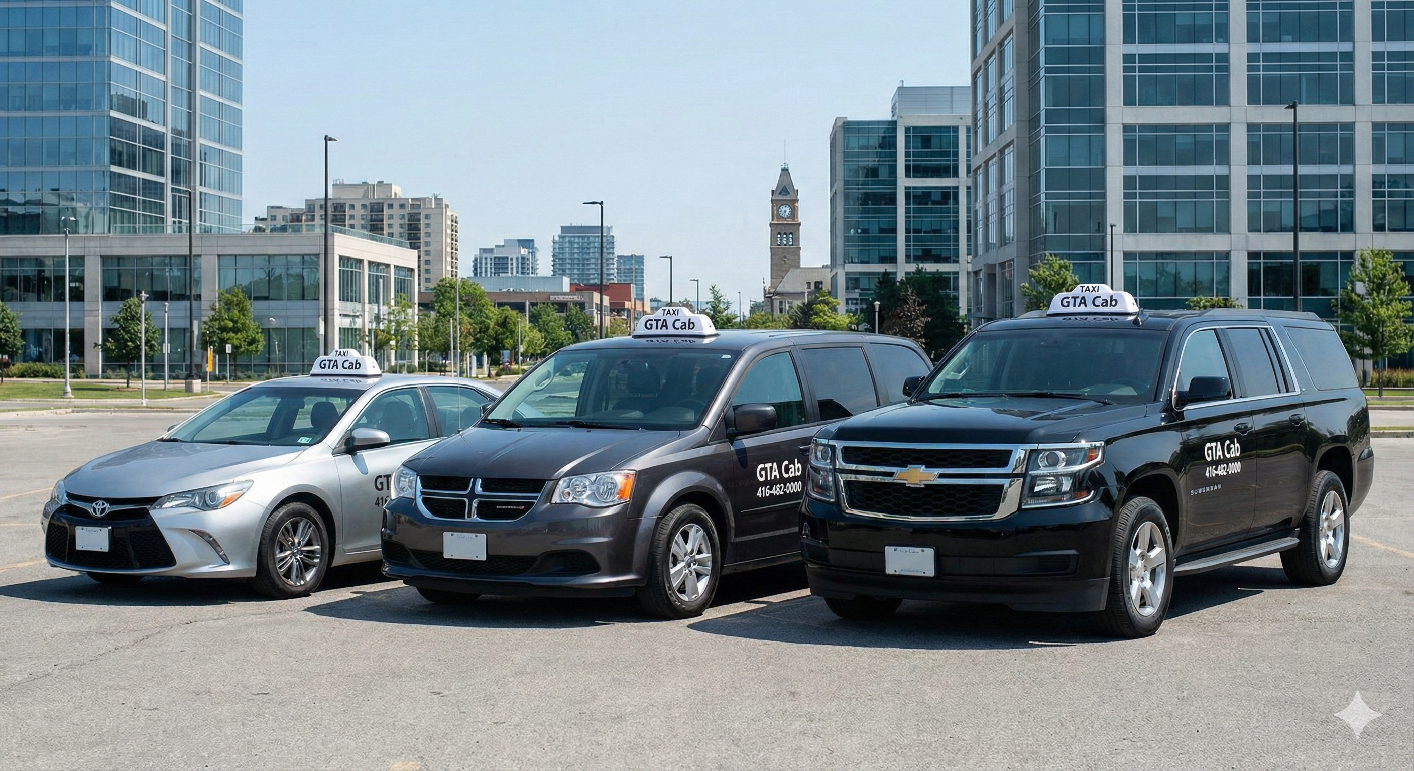 Family-friendly taxi service GTA Cab minivan with child car seats for airport transfer and local rides