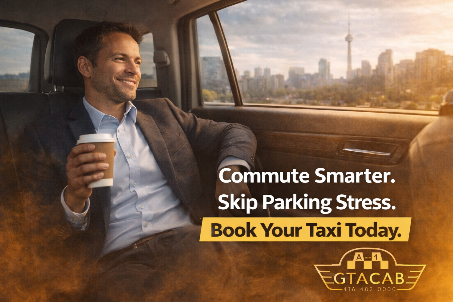 Taxi dropping off a business traveler at Toronto Pearson Airport for work-related travel