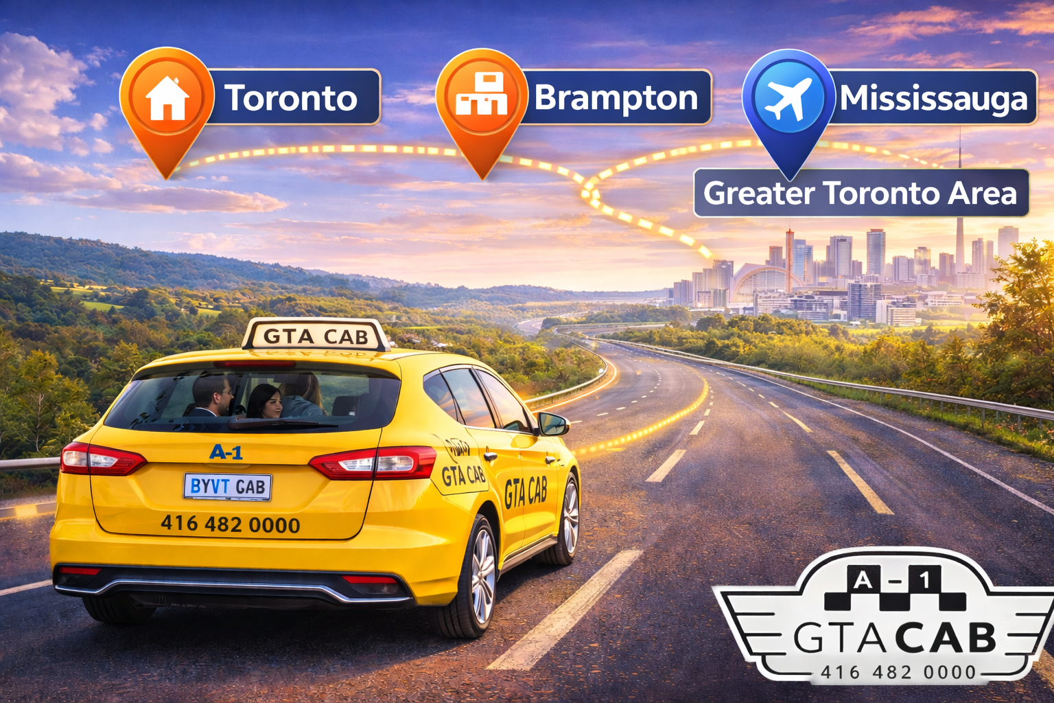 Professional GTA taxi service vehicle providing safe airport transfers and long-distance travel across Ontario