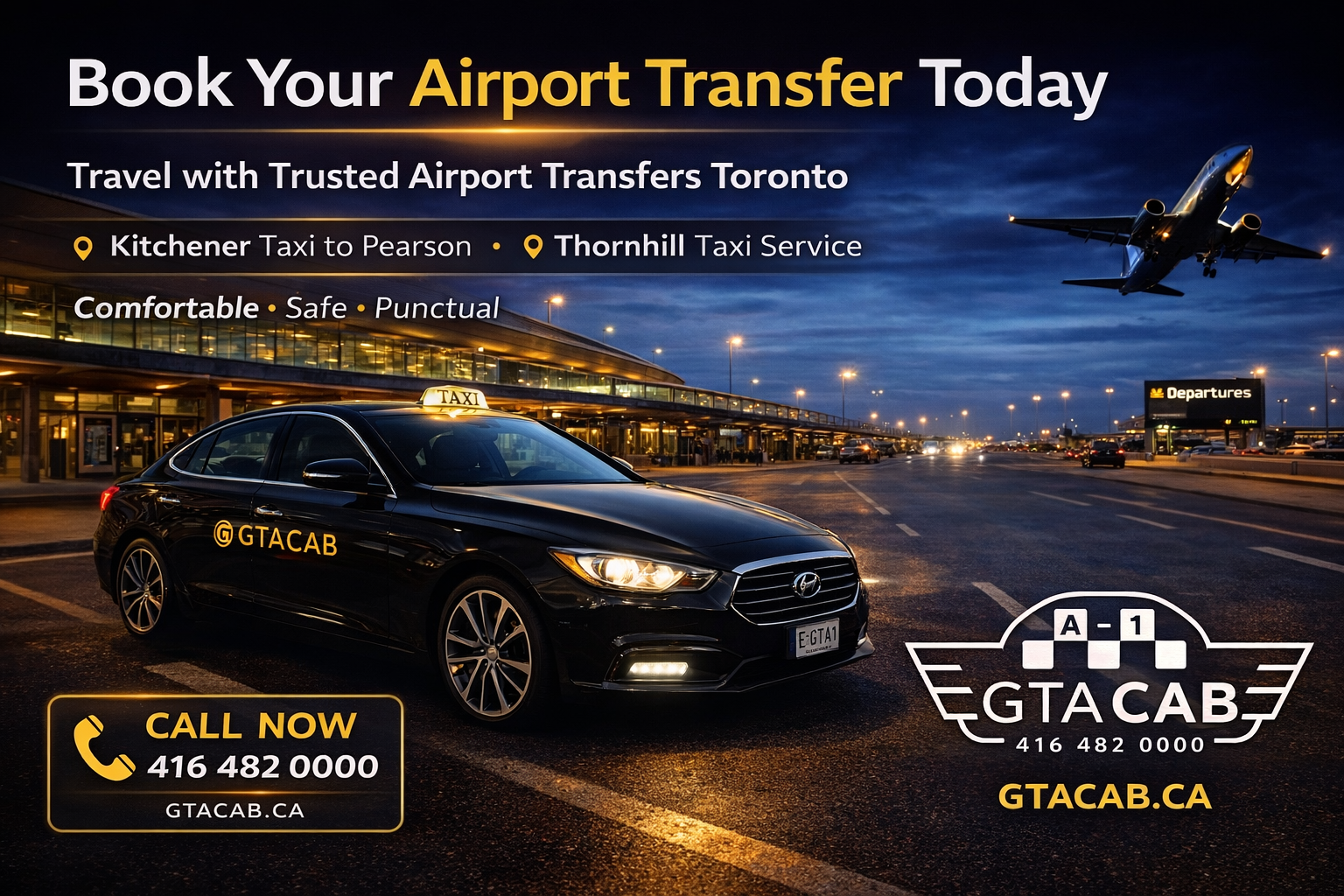 Safe airport taxi Toronto with family assistance and clean vehicle by GTA Cab