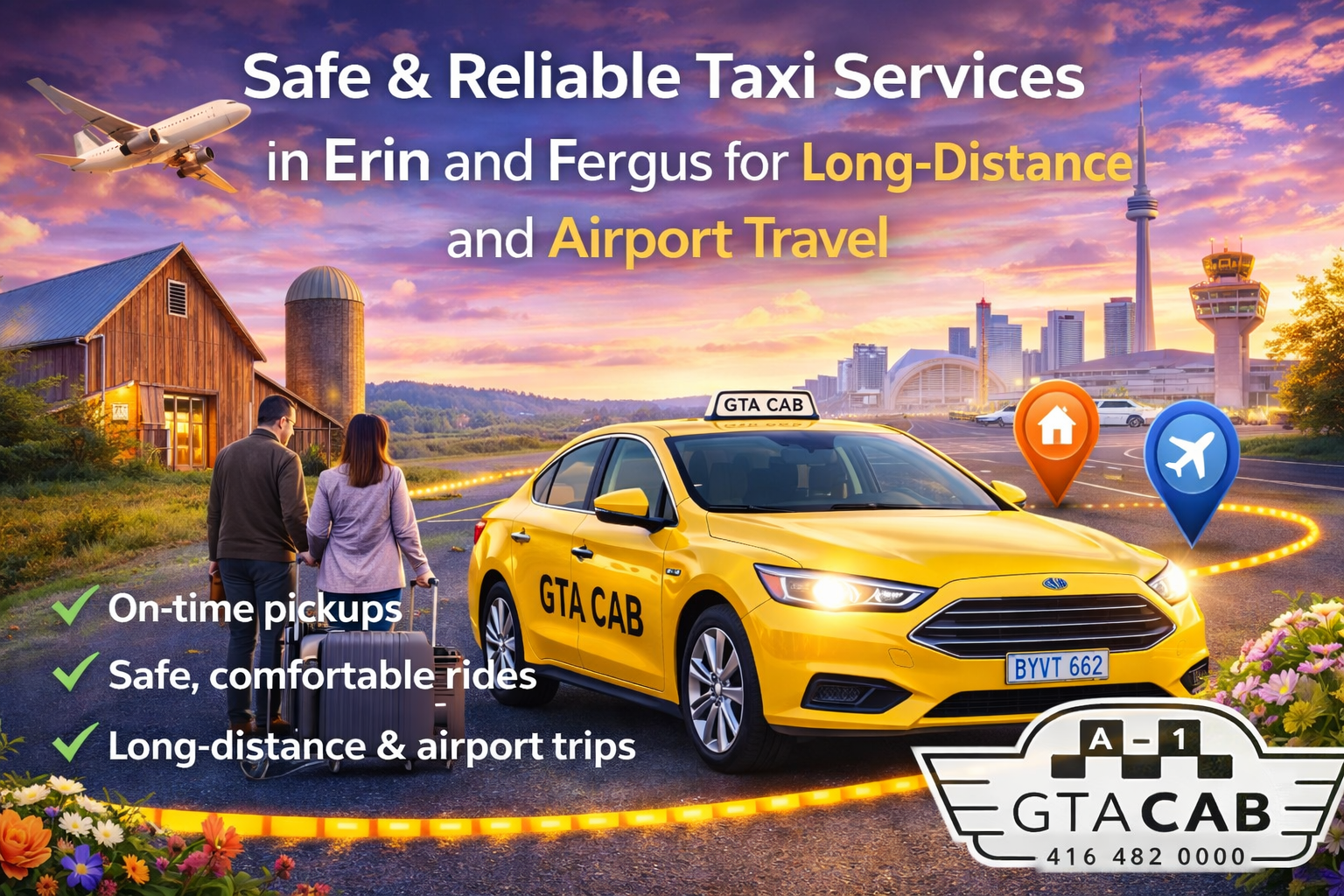Professional GTA taxi service vehicle providing safe airport transfers and long-distance travel across Ontario