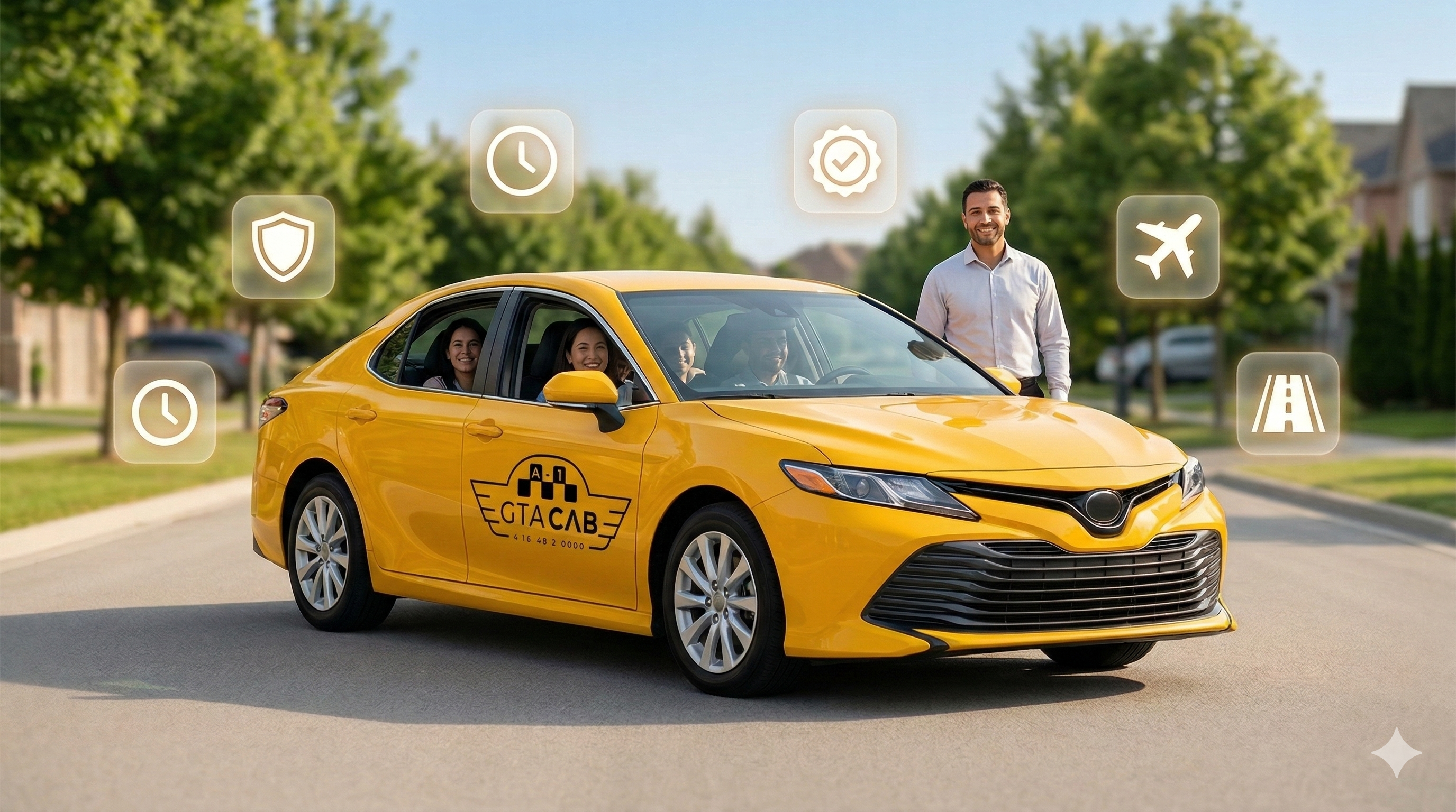 Professional GTA taxi service vehicle providing safe airport transfers and long-distance travel across Ontario