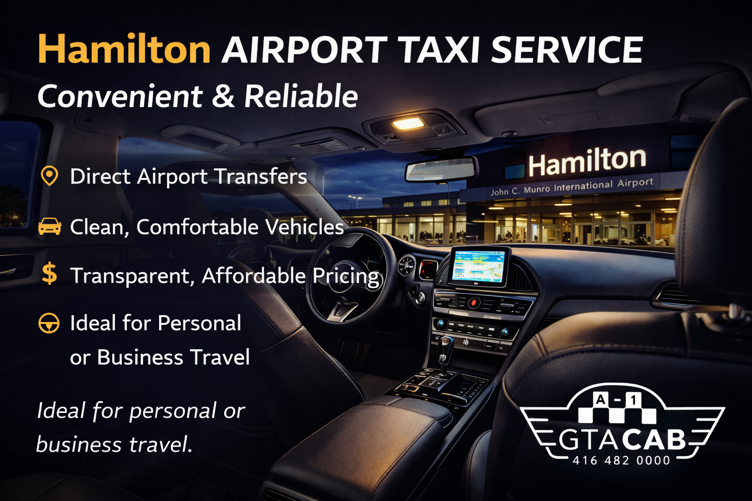 Professional airport taxi Toronto interior with clean seating and driver service