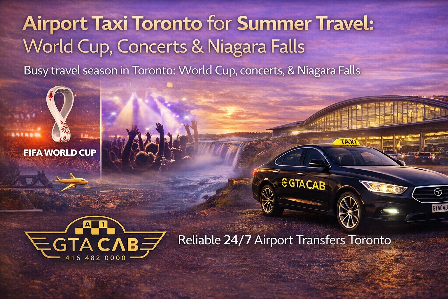 airport taxi Toronto summer travel with GTA Cab for World Cup concerts and Niagara Falls airport transfers
