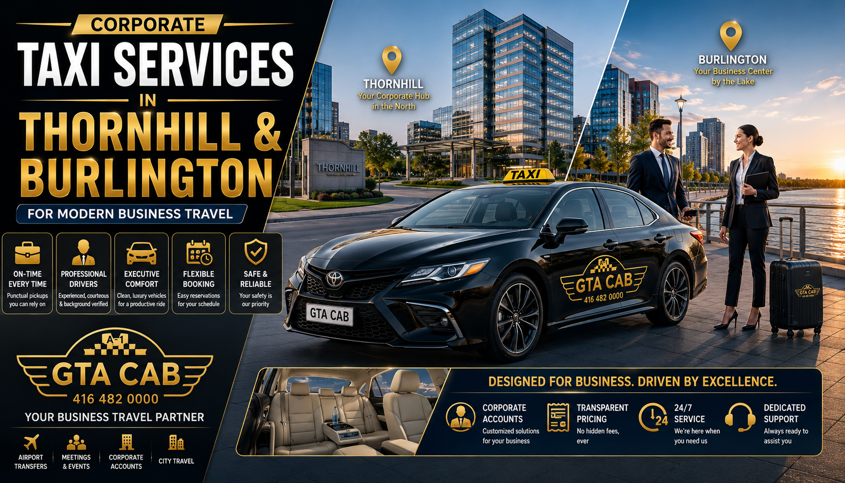 corporate taxi services in Thornhill and Burlington with GTA Cabs executive airport transportation and business travel