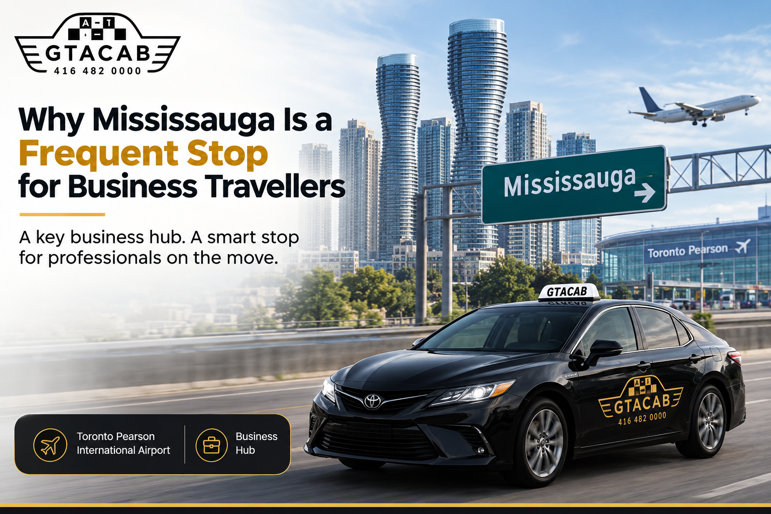 Corporate taxi service in Mississauga by GTA Cab with executive transportation, Toronto Pearson Airport transfers, and reliable business travel for professionals.