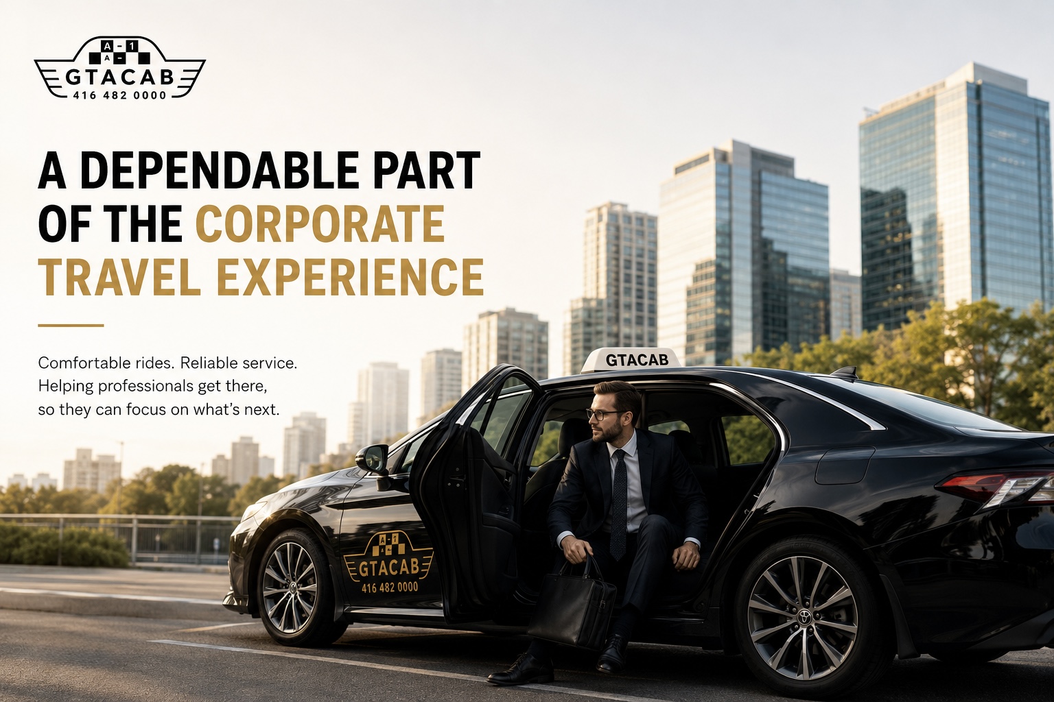 Professional corporate taxi service by GTA Cab providing executive transportation, reliable business travel, and comfortable rides across Toronto and the Greater Toronto Area.